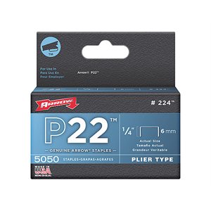 Staples, 1/4"(6 Mm), Steel, 5000 Staples/Pk, For P22 Model, "Arrow"
